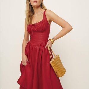 NWT Reformation Balia Linen Midi / Maxi Dress in Sundried Tomato Red